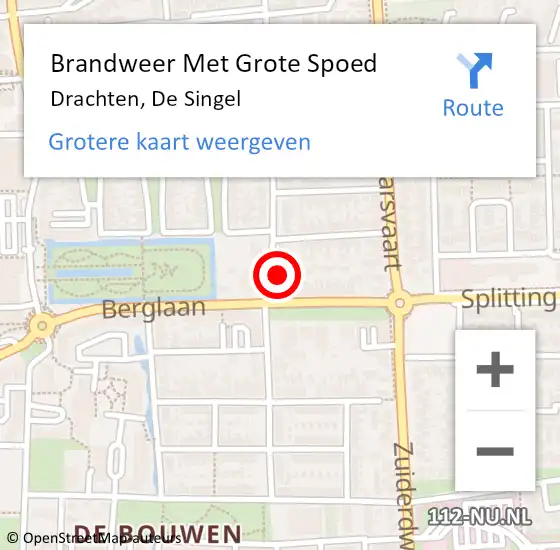 Locatie op kaart van de 112 melding: Brandweer Met Grote Spoed Naar Drachten, De Singel op 2 april 2016 16:23