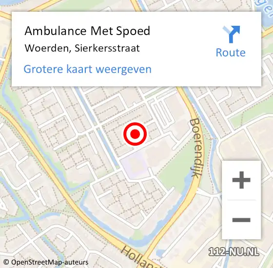 Locatie op kaart van de 112 melding: Ambulance Met Spoed Naar Woerden, Sierkersstraat op 2 april 2016 17:09