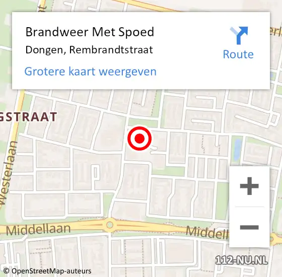 Locatie op kaart van de 112 melding: Brandweer Met Spoed Naar Dongen, Rembrandtstraat op 2 april 2016 17:15