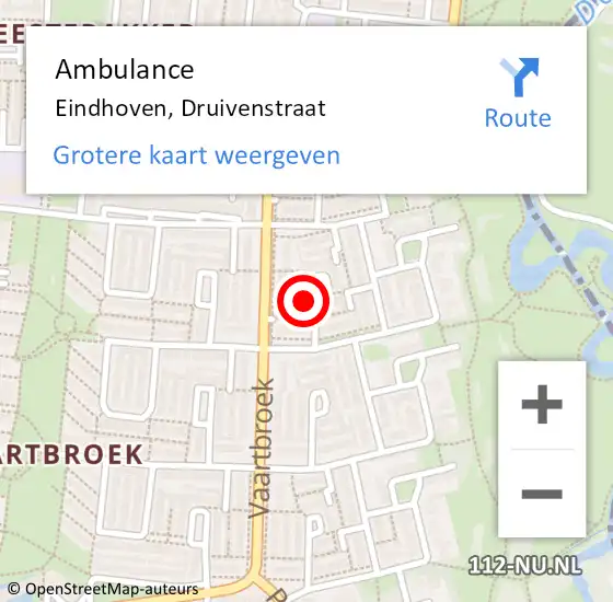 Locatie op kaart van de 112 melding: Ambulance Eindhoven, Druivenstraat op 2 april 2016 18:30