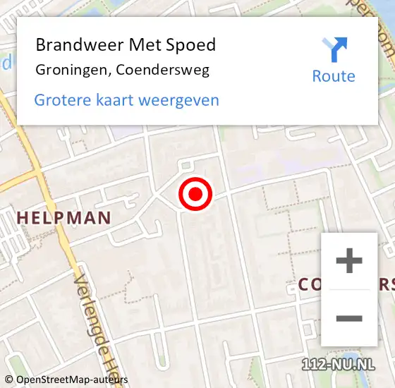 Locatie op kaart van de 112 melding: Brandweer Met Spoed Naar Groningen, Coendersweg op 2 april 2016 18:39