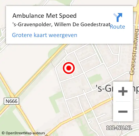 Locatie op kaart van de 112 melding: Ambulance Met Spoed Naar 's-Gravenpolder, Willem De Goedestraat op 2 april 2016 20:17