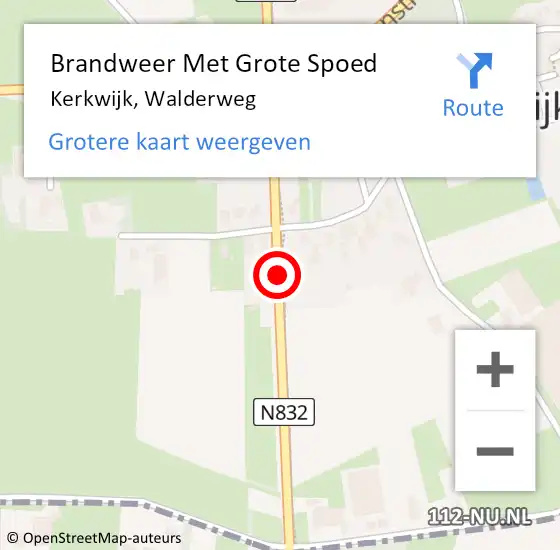 Locatie op kaart van de 112 melding: Brandweer Met Grote Spoed Naar Kerkwijk, N832 op 2 april 2016 22:26