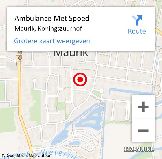 Locatie op kaart van de 112 melding: Ambulance Met Spoed Naar Maurik, Koningszuurhof op 10 december 2013 19:26