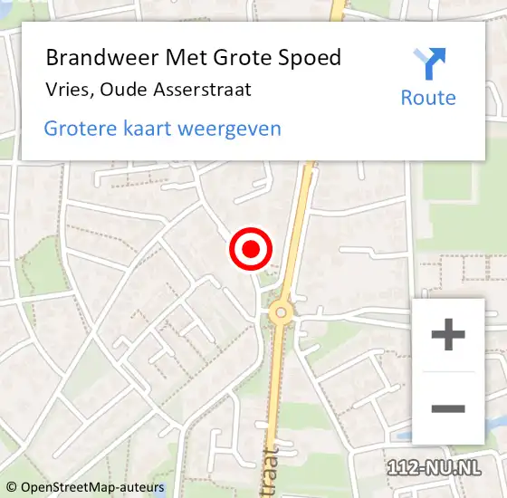 Locatie op kaart van de 112 melding: Brandweer Met Grote Spoed Naar Vries, Oude Asserstraat op 10 december 2013 19:40