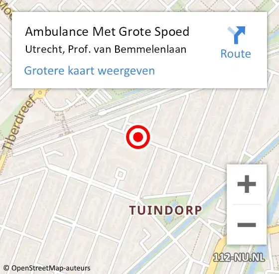 Locatie op kaart van de 112 melding: Ambulance Met Grote Spoed Naar Utrecht, Prof. van Bemmelenlaan op 3 april 2016 11:23