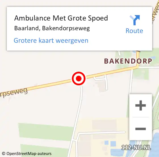 Locatie op kaart van de 112 melding: Ambulance Met Grote Spoed Naar Baarland, Bakendorpseweg op 3 april 2016 11:48