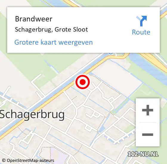 Locatie op kaart van de 112 melding: Brandweer Schagerbrug, Grote Sloot op 10 december 2013 19:47