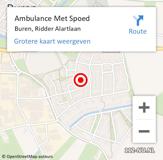 Locatie op kaart van de 112 melding: Ambulance Met Spoed Naar Buren, Ridder Alartlaan op 3 april 2016 13:35