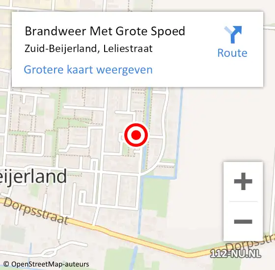 Locatie op kaart van de 112 melding: Brandweer Met Grote Spoed Naar Zuid-Beijerland, Leliestraat op 3 april 2016 14:45