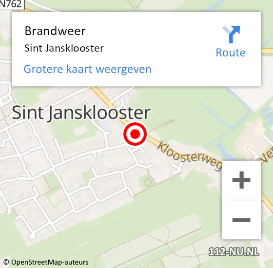 Locatie op kaart van de 112 melding: Brandweer Sint Jansklooster op 3 april 2016 15:22