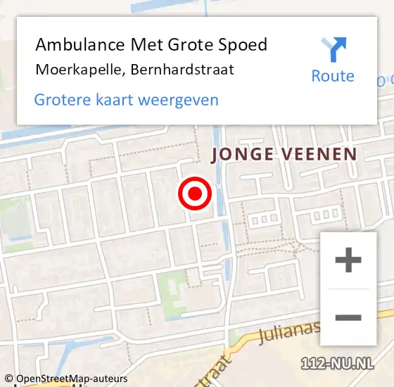 Locatie op kaart van de 112 melding: Ambulance Met Grote Spoed Naar Moerkapelle, Bernhardstraat op 3 april 2016 15:48