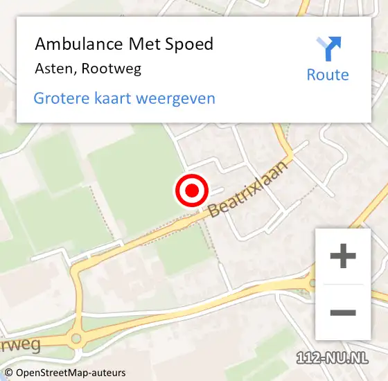 Locatie op kaart van de 112 melding: Ambulance Met Spoed Naar Asten, Rootweg op 3 april 2016 15:50