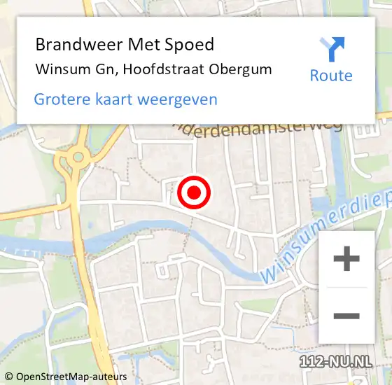 Locatie op kaart van de 112 melding: Brandweer Met Spoed Naar Winsum Gn, Hoofdstraat Obergum op 10 december 2013 20:20