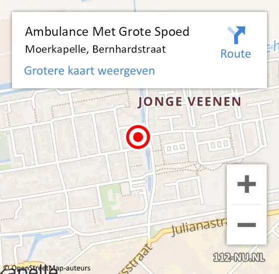 Locatie op kaart van de 112 melding: Ambulance Met Grote Spoed Naar Moerkapelle, Bernhardstraat op 3 april 2016 15:53