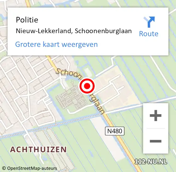 Locatie op kaart van de 112 melding: Politie Nieuw-Lekkerland, Schoonenburglaan op 3 april 2016 17:30