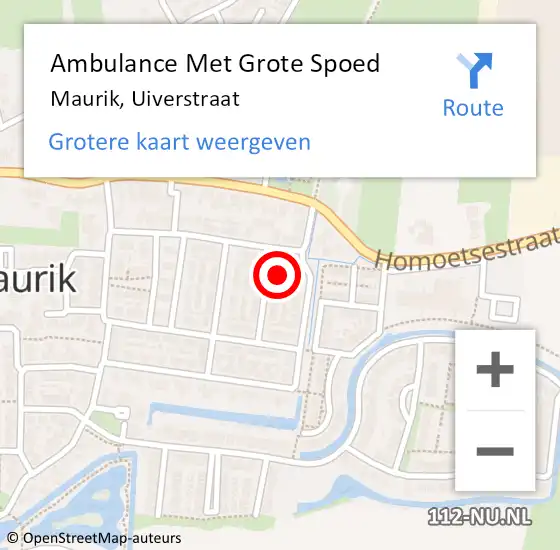 Locatie op kaart van de 112 melding: Ambulance Met Grote Spoed Naar Maurik, Uiverstraat op 3 april 2016 19:33