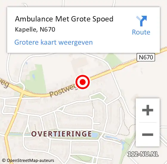 Locatie op kaart van de 112 melding: Ambulance Met Grote Spoed Naar Kapelle, N670 op 10 december 2013 20:54