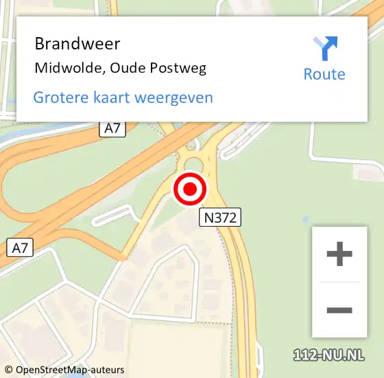 Locatie op kaart van de 112 melding: Brandweer Midwolde, Oude Postweg op 4 april 2016 01:12