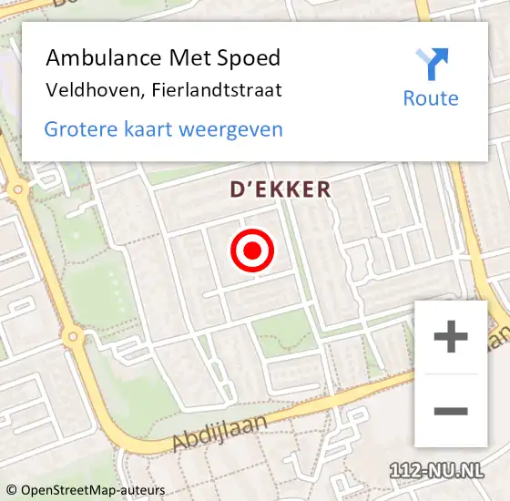 Locatie op kaart van de 112 melding: Ambulance Met Spoed Naar Veldhoven, Fierlandtstraat op 4 april 2016 03:36