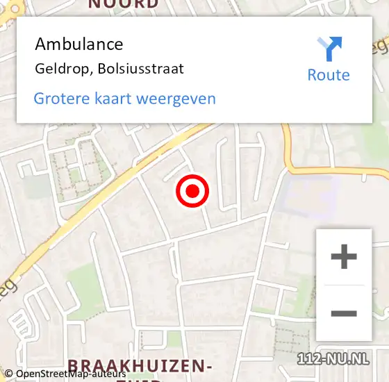 Locatie op kaart van de 112 melding: Ambulance Geldrop, Bolsiusstraat op 4 april 2016 08:34