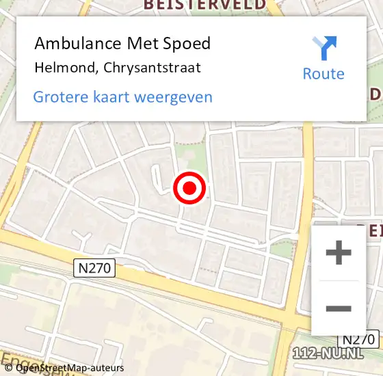 Locatie op kaart van de 112 melding: Ambulance Met Spoed Naar Helmond, Chrysantstraat op 4 april 2016 10:14