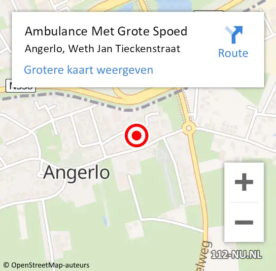 Locatie op kaart van de 112 melding: Ambulance Met Grote Spoed Naar Angerlo, Weth Jan Tieckenstraat op 4 april 2016 11:59