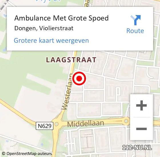 Locatie op kaart van de 112 melding: Ambulance Met Grote Spoed Naar Dongen, Violierstraat op 4 april 2016 12:23