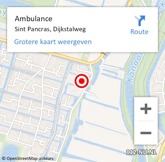 Locatie op kaart van de 112 melding: Ambulance Sint Pancras, Dijkstalweg op 4 april 2016 14:31