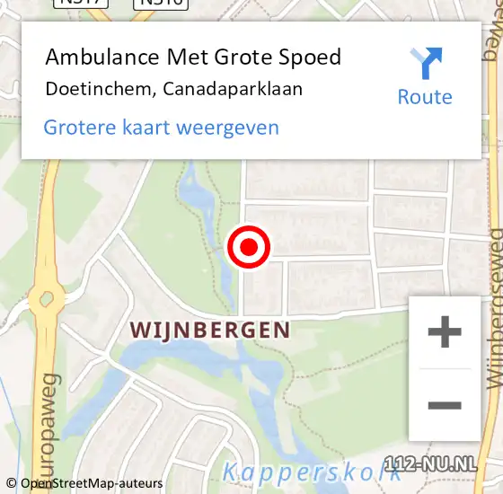 Locatie op kaart van de 112 melding: Ambulance Met Grote Spoed Naar Doetinchem, Canadaparklaan op 4 april 2016 15:42