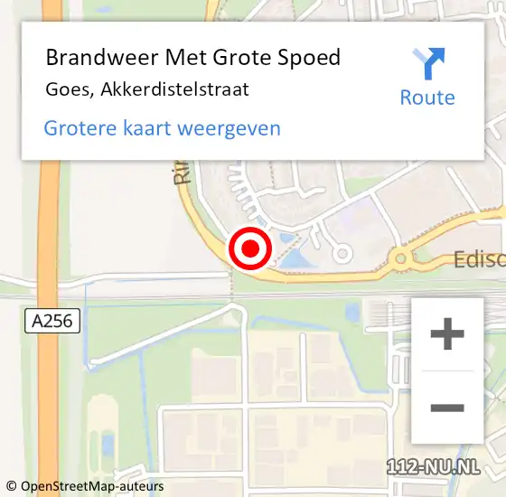 Locatie op kaart van de 112 melding: Brandweer Met Grote Spoed Naar Goes, Akkerdistelstraat op 4 april 2016 16:17