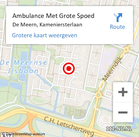 Locatie op kaart van de 112 melding: Ambulance Met Grote Spoed Naar De Meern, Kameniersterlaan op 4 april 2016 20:09