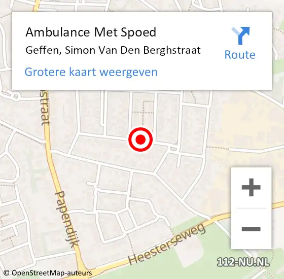 Locatie op kaart van de 112 melding: Ambulance Met Spoed Naar Geffen, Simon Van Den Berghstraat op 4 april 2016 21:04