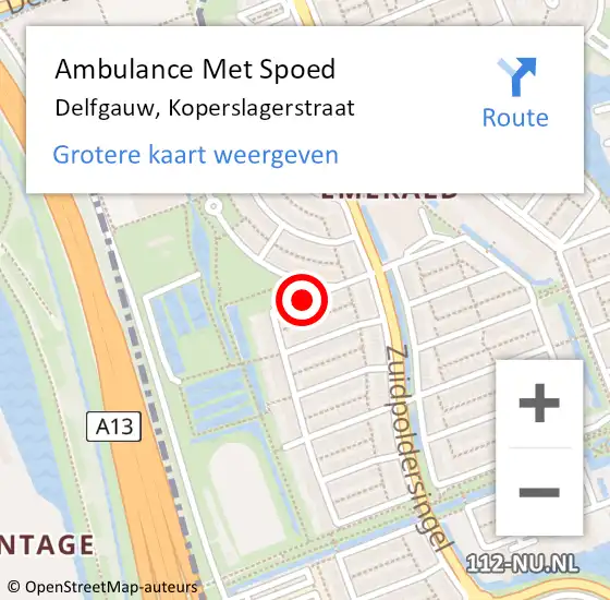 Locatie op kaart van de 112 melding: Ambulance Met Spoed Naar Delfgauw, Koperslagerstraat op 4 april 2016 22:47