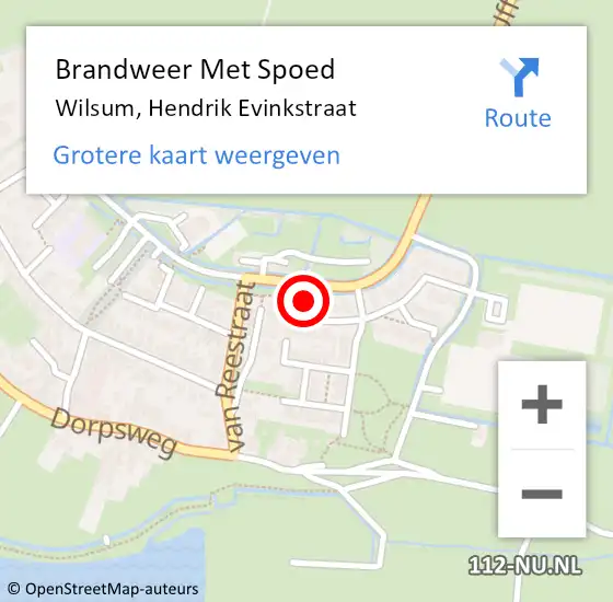 Locatie op kaart van de 112 melding: Brandweer Met Spoed Naar Wilsum, Hendrik Evinkstraat op 4 april 2016 23:37