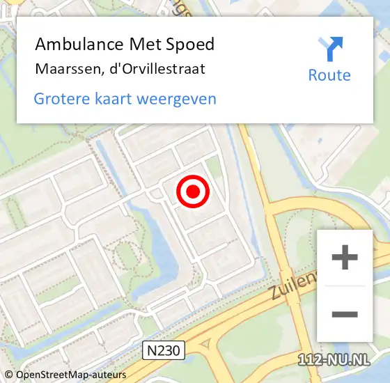 Locatie op kaart van de 112 melding: Ambulance Met Spoed Naar Maarssen, d'Orvillestraat op 5 april 2016 05:34