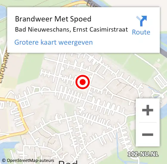 Locatie op kaart van de 112 melding: Brandweer Met Spoed Naar Bad Nieuweschans, Ernst Casimirstraat op 5 april 2016 06:17