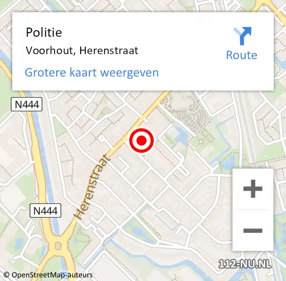 Locatie op kaart van de 112 melding: Politie Voorhout, Herenstraat op 5 april 2016 06:44