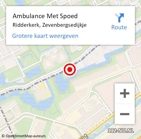 Locatie op kaart van de 112 melding: Ambulance Met Spoed Naar Ridderkerk, Zevenbergsedijkje op 5 april 2016 06:50