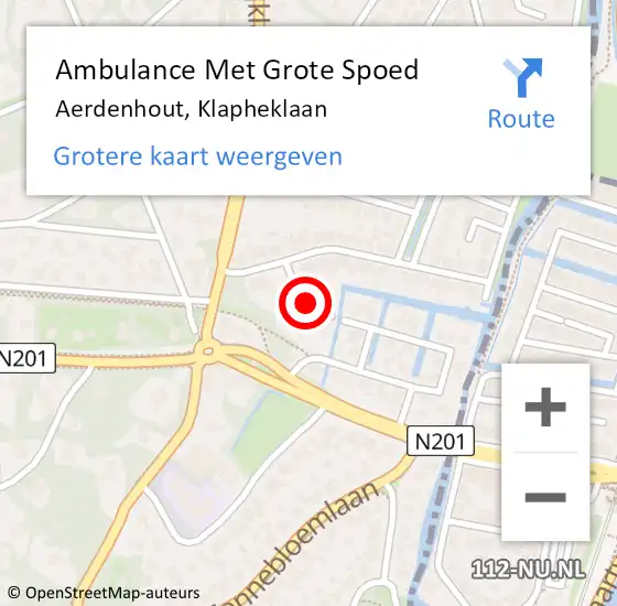 Locatie op kaart van de 112 melding: Ambulance Met Grote Spoed Naar Aerdenhout, Klapheklaan op 5 april 2016 07:17