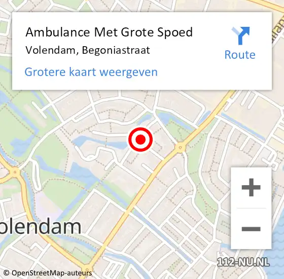 Locatie op kaart van de 112 melding: Ambulance Met Grote Spoed Naar Volendam, Begoniastraat op 5 april 2016 08:46