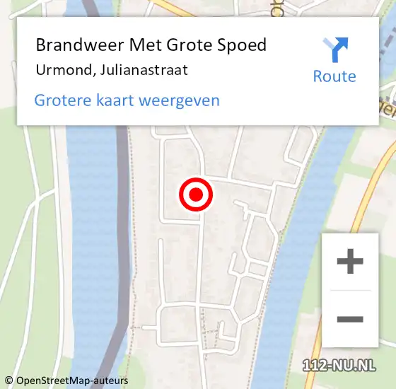 Locatie op kaart van de 112 melding: Brandweer Met Grote Spoed Naar Urmond, Julianastraat op 5 april 2016 08:59