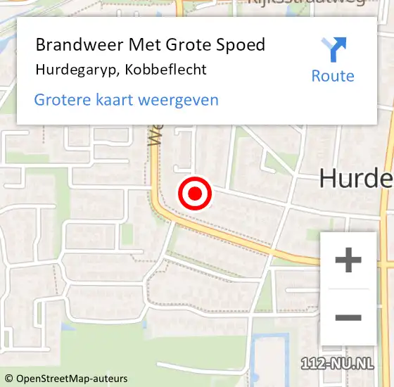 Locatie op kaart van de 112 melding: Brandweer Met Grote Spoed Naar Hurdegaryp, Kobbeflecht op 5 april 2016 09:16