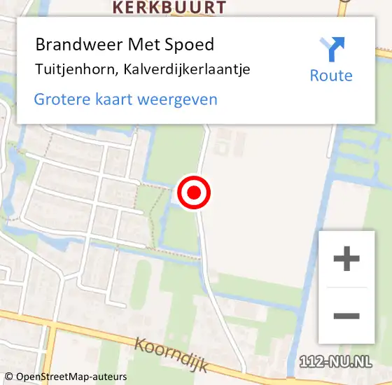 Locatie op kaart van de 112 melding: Brandweer Met Spoed Naar Tuitjenhorn, Kalverdijkerlaantje op 5 april 2016 10:02