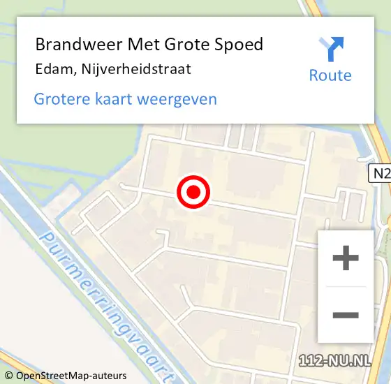 Locatie op kaart van de 112 melding: Brandweer Met Grote Spoed Naar Edam, Nijverheidstraat op 11 december 2013 03:31