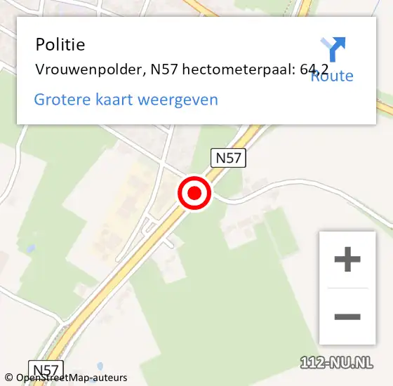 Locatie op kaart van de 112 melding: Politie Vrouwenpolder, N57 hectometerpaal: 64,2 op 5 april 2016 13:26