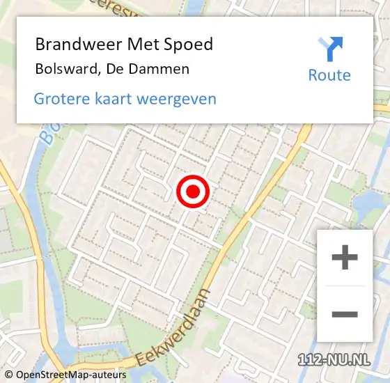 Locatie op kaart van de 112 melding: Brandweer Met Spoed Naar Bolsward, De Dammen op 5 april 2016 15:45