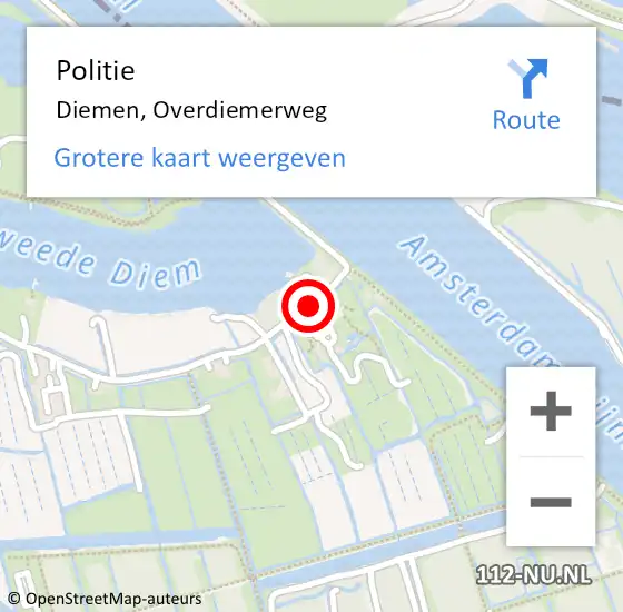 Locatie op kaart van de 112 melding: Politie Diemen, Overdiemerweg op 5 april 2016 16:08