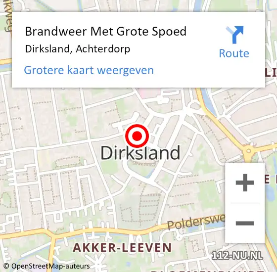 Locatie op kaart van de 112 melding: Brandweer Met Grote Spoed Naar Dirksland, Achterdorp op 5 april 2016 16:45