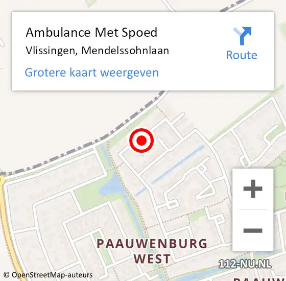 Locatie op kaart van de 112 melding: Ambulance Met Spoed Naar Vlissingen, Mendelssohnlaan op 5 april 2016 18:05